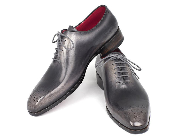 Paul Parkman Men's Gray & Black Wholecut Oxfords Shoes (ID#KR254GRY) Size 9-9.5 D(M) US