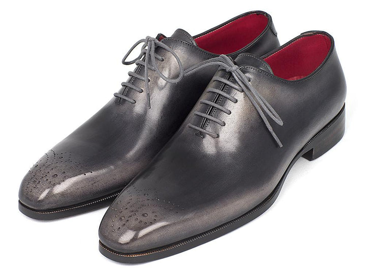 Paul Parkman Men's Gray & Black Wholecut Oxfords Shoes (ID#KR254GRY) Size 6.5-7 D(M) US