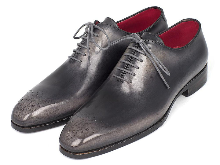 Paul Parkman Men's Gray & Black Wholecut Oxfords Shoes (ID#KR254GRY) Size 10.5-11 D(M) US