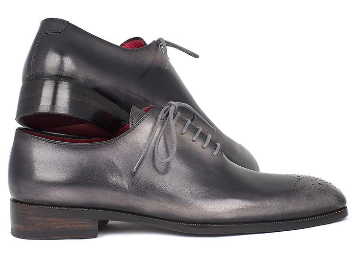 Paul Parkman Men's Gray & Black Wholecut Oxfords Shoes (ID#KR254GRY) Size 12-12.5 D(M) US