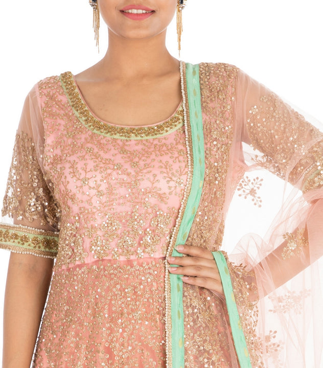 Full Hand Embroidered Pretty Peach Jacket Lehenga Set