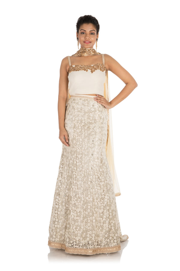 Snow White Hand Embroidered Lehenga Set