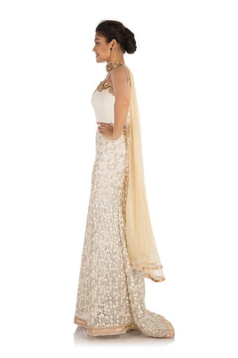 Snow White Hand Embroidered Lehenga Set