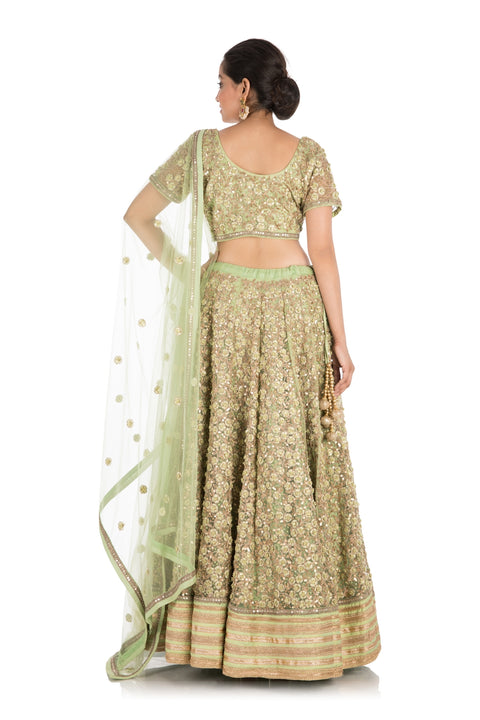 Complete Hand Embroidered Pistachio Green Heavy Lehenga Set