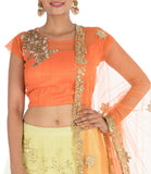 Hand Embroidered Bright Yellow And Orange Net Lehenga Set