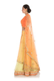 Hand Embroidered Bright Yellow And Orange Net Lehenga Set