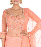 Hand Embroidered Ceramic Peach Jacket Lehenga Set