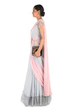 Hand Embroidered Pastel Pink & Grey Gown Saree