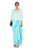 Hand Embroidered Sky Blue Drape Skirt & Cape Set