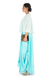 Hand Embroidered Sky Blue Drape Skirt & Cape Set