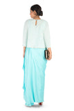 Hand Embroidered Sky Blue Drape Skirt & Cape Set