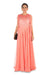 Hand Embroidered Coral Mirco Pleated Flare Gown With Jacket