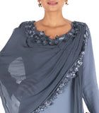 Hand Embroidered Grey Gown With Attahed Dupatta