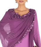 Hand Embroidered Purple Gown With Attahed Dupatta