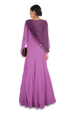 Hand Embroidered Purple Gown With Attahed Dupatta