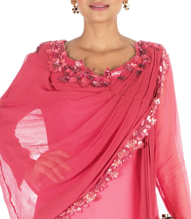 Hand Embroidered Sweet Pink Gown With Attahed Dupatta