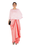 Hand Embroidered Peach Drape Skirt & Cape Set