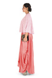Hand Embroidered Peach Drape Skirt & Cape Set