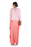 Hand Embroidered Peach Drape Skirt & Cape Set