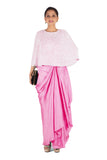 Hand Embroidered Pink Drape Skirt & Cape Set