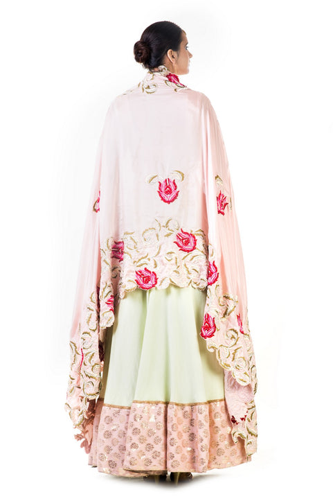 Green Silk Lehenga With A Brocade Blouse And Multi colorHabutai Silk Dupatta