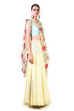 Lemon Green Chiffon Lehenga With A Sea Green Blouse And MulticolorDupatta