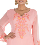 Powder Pink Embroidered Kurti With White Dhoti Pants