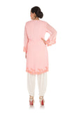 Powder Pink Embroidered Kurti With White Dhoti Pants