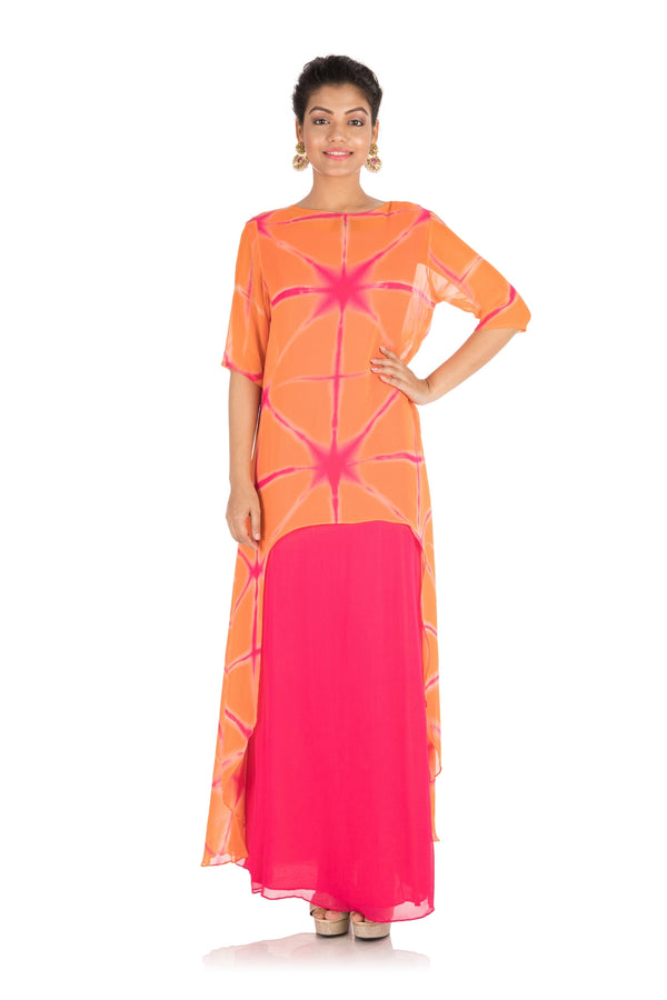 Hot Pink & Candy Orange Tie & Dye Pallazo Set