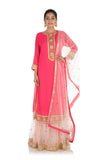 Rani Pink Gota Work Kurti With Attached Ghagra