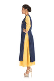 Gota Work Navy Blue & Yellow Double Layer Kurti