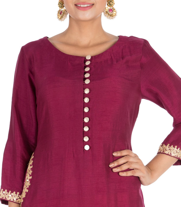 Hand Embroidered Purple & Mustard Yellow Pallazo Set