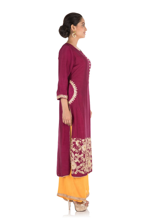 Hand Embroidered Purple & Mustard Yellow Pallazo Set