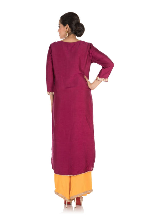 Hand Embroidered Purple & Mustard Yellow Pallazo Set