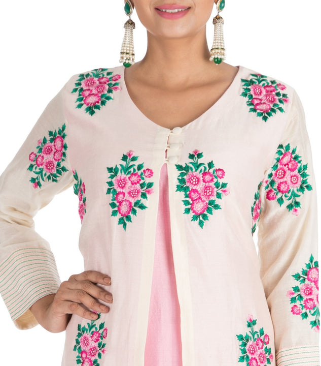 Baby Pink & Off White Attached Jacket Kurti