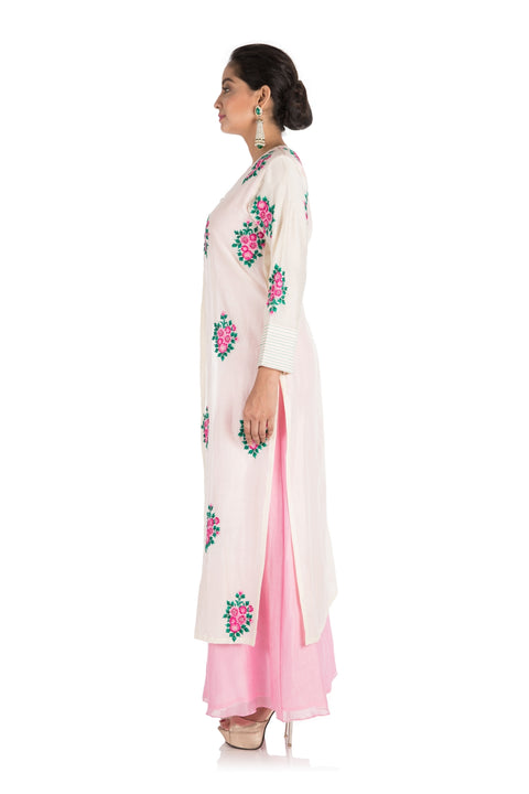 Baby Pink & Off White Attached Jacket Kurti