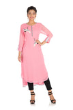 Bird Embroidered Candy Floss Asymmetrical Kurti