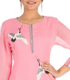 Bird Embroidered Candy Floss Asymmetrical Kurti