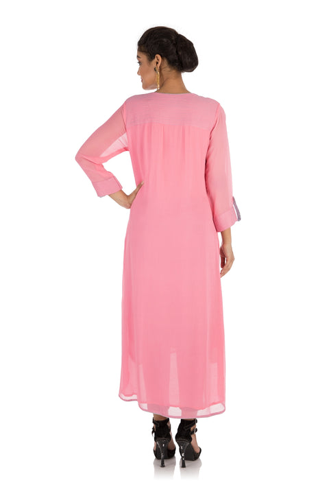 Bird Embroidered Candy Floss Asymmetrical Kurti