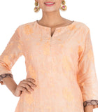 Hand Printed & Embroidered Pale Orange Double Layer Kurti