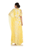 Hand Printed & Embroidered Bright Yellow Cold Shoulder Long Kurti