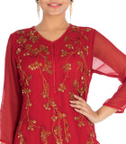 Hand Embroidered Rose Blush Double Layer Kurti