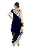 Hand Embroidered Prussian Blue Drape Kurti With Dhoti Pant.