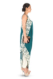 Hand Embroidered Cadet Blue Drape Kurti With Dhoti Pant.