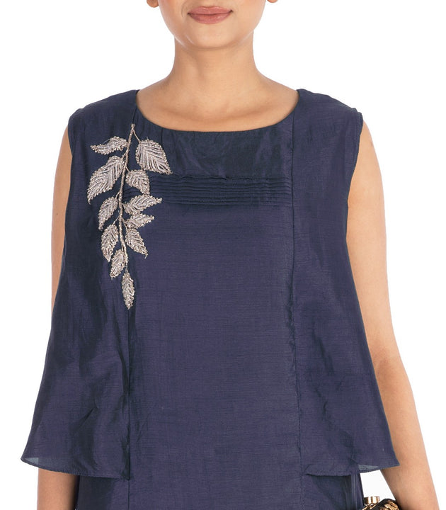Hand Embroidered Steel Blue Long Tunic