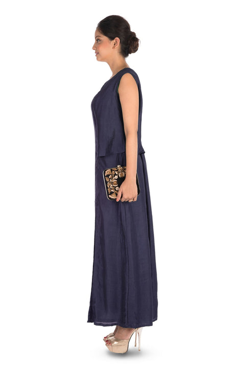 Hand Embroidered Steel Blue Long Tunic