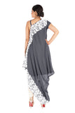 Hand Embroidered Cloud Grey Drape Kurti With Dhoti Pant.