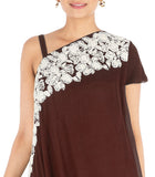 Hand Embroidered Walnut Brown Drape Kurti With Dhoti Pant.