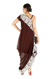 Hand Embroidered Walnut Brown Drape Kurti With Dhoti Pant.