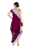 Hand Embroidered Plum Drape Kurti With Dhoti Pant.